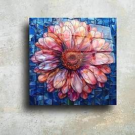 El Yapımı Cam Tablo | Zarif Çiçek Motifli Duvar Dekoru(m64)