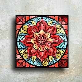 Renkli Vitray Çiçek Tasarımlı Cam Tablo - Sanatsal ve Dekoratif Duvar Dekorasyonu(m105)