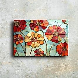 Modern Cam Tablo - Renkli Çiçek Tasarımlı Benzersiz Dekoratif Sanat(m57)