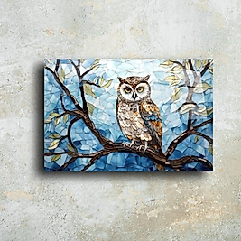 El Yapımı Cam Tablo - Doğanın Zarafeti: Baykuş Desenli Şık Dekoratif Sanat(m73)