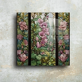 Doğadan İlham Alan Vitray Duvar Sanatı - Pembe Çiçekli Panel Tasarımı(m72)