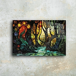 Renkli Cam Tablo | Fantastik Orman Tasarımı | Şık Duvar Dekoru(m49)