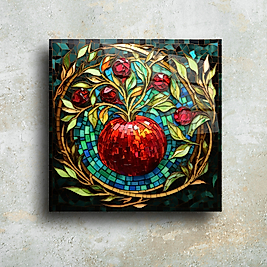 Dekoratif Cam Tablo – Elma Tasarımlı Şık Mozaik Sanatı – Ev ve Ofis Dekoru(m67)