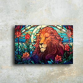 Sanatsal Aslan Temalı Cam Tablo | Modern ve Şık Dekorasyon(m100)