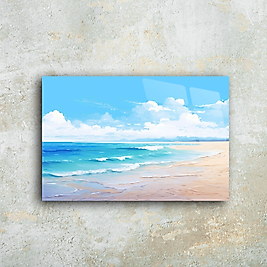 Minimalist Deniz ve Plaj Temalı Cam Tablo | Şık ve Modern Dekorasyon(m33)
