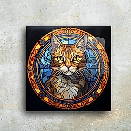 Mozaik Kedi Portresi Cam Tablo | Şık Duvar Dekoru | Sanatsal ve Modern Tasarım(m4)