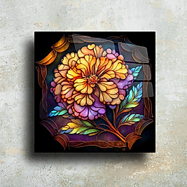 Zarif Vitray Çiçek Duvar Dekoru - Canlı Çiçek Tasarımlı Temperli Cam Tablo(m59)