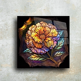 Sanatsal Cam Tablo | Sarı Çiçek Motifli Dekoratif Duvar Dekoru(m84)