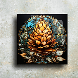 El Yapımı Cam Tablo - Zarif Çiçek Desenli Dekoratif Duvar Sanatı | Modern ve Şık Tasarım(m62)