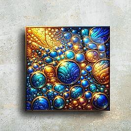 Lüks Cam Tablo – Mavi ve Altın Geometrik Kabarcık Tasarım | Modern Duvar Dekoru(m22)