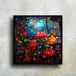 Zarif Cam Tablo – Çiçek Desenli Renkli Sanatsal Tasarım | Modern Dekorasyon(m53)