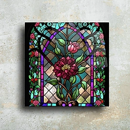 El Yapımı Çiçekli Cam Tablo - Dekoratif Sanat(m107)