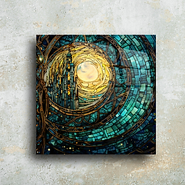 Sanatsal Cam Tablo - Güneş ve Şehir Tasarımı | Şık Dekorasyon Fikri(m51)