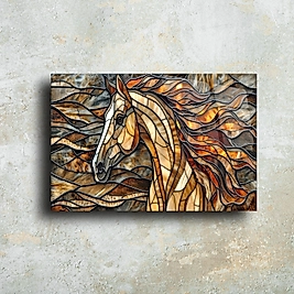 Ateş Renklerinde At Tasarımlı Mozaik Cam Tablo | Özgün Duvar Dekoru(m76)