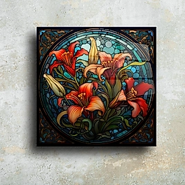 Sanatsal Kırmızı Zambak Cam Tablo - Vitray Desenli Şık Duvar Dekoru(m96)