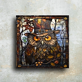 Dekoratif Baykuş Cam Tablo - Zarif ve Şık Duvar Dekoru(m74)