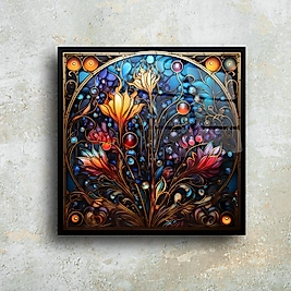 Stained Glass Mandala Art - Gece Parlayan Dekoratif Cam Tablo | Modern ve Zarif Ev Dekorasyonu(m42)