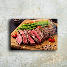 Asparagüs ve Dilimlenmiş Et Cam Tablo - Şık ve Modern Mutfak Dekoru | Leylaser(m18)