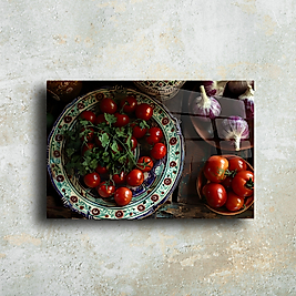 Sebze ve Baharat Temalı Cam Tablo | Şık Duvar Dekoru | Doğal ve Estetik Tasarım(m6)