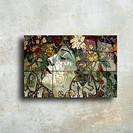 Art Nouveau İlhamlı Kadın Portresi - Temperli Cam Tablo | Benzersiz Sanat Eseri(m83)