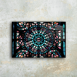 Renkli Gotik Vitray Desenli Cam Tablo - Dekoratif Sanat Ürünü(m98)