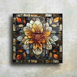 El Yapımı Cam Tablo – Zarif Mozaik Çiçek Deseni(m60)