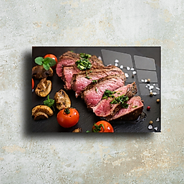 Dilimlenmiş Et Sunumu Cam Tablo - Şık ve Modern Mutfak Dekoru | Leylaser(m15)