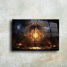 Gotik Sanat Cam Tablo | Mistik Kapılar ve Parıltılar ile Şık Dekorasyon(m118)