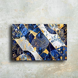 Modern Cam Tablo – Lacivert ve Altın Mozaik Tasarım | Şık Duvar Dekorasyonu(m21)