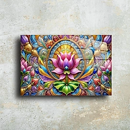 Renkli Çiçek Motifli Cam Tablo | Özel Dekoratif Duvar Sanatı | Modern ve Şık Tasarım(m39)