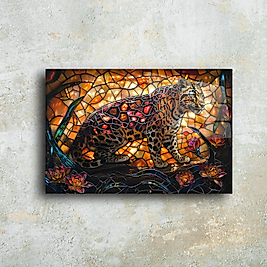 Mozaik Leopar Cam Tablo | Modern Dekoratif Duvar Sanatı(m44)