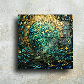 El Yapımı Cam Tablo - Altın ve Yeşil Çizgili Modern Dekoratif Tasarım(m65)