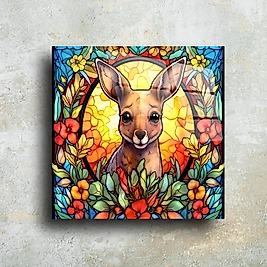 Renkli Cam Tablo | Sevimli Kanguru Tasarımı | Benzersiz Dekorasyon(m40)