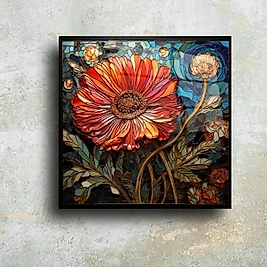 El Yapımı Dekoratif Cam Tablo | Çiçek Desenli Şık Cam Tablo | İç Mekan Dekorasyon(m71)