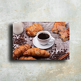 Kahve ve Kruvasan Cam Tablo – Şık ve Modern Tasarım | Duvar Dekorasyonu(m26)