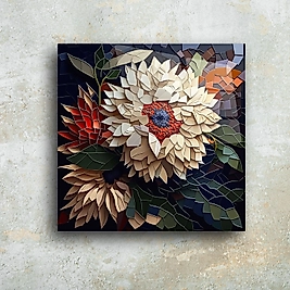 El Yapımı Mozaik Çiçek Temalı Cam Tablo - Benzersiz Duvar Dekorasyonu(m90)