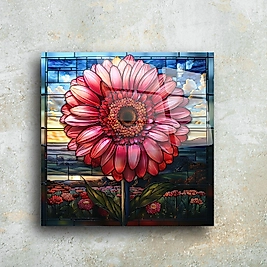 Modern Cam Tablo - Kırmızı Çiçek Desenli Dekoratif Duvar Sanatı(m80)