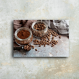Kahve Çekirdekleri ve Tozu Cam Tablo – Doğal ve Şık Tasarım | Modern Duvar Sanatı(m27)